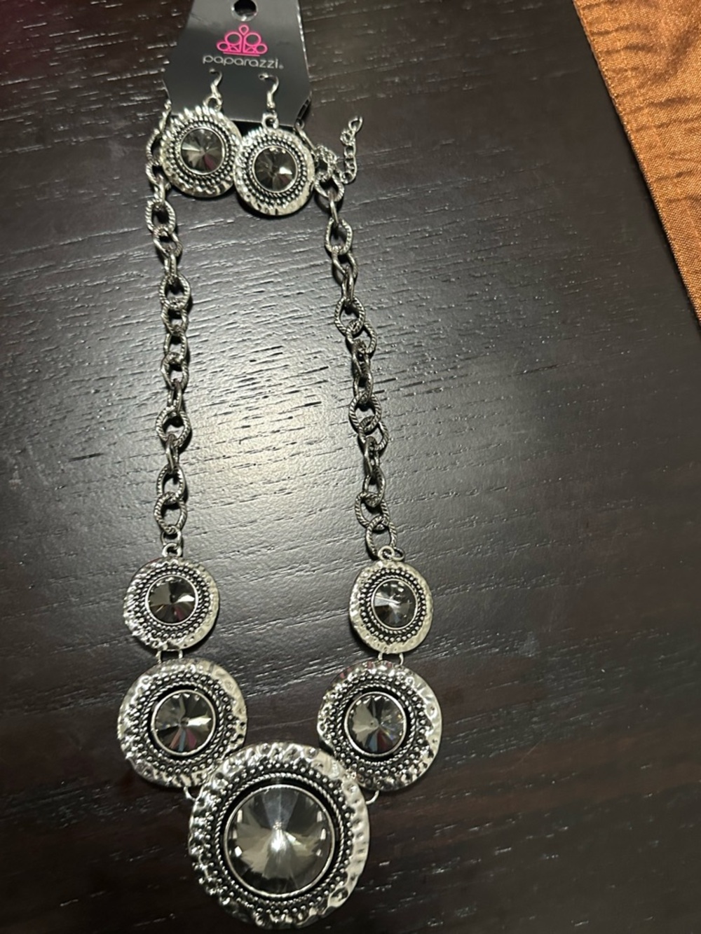paparazzi Silver-Tone Black Crystal Round Drop Earrings